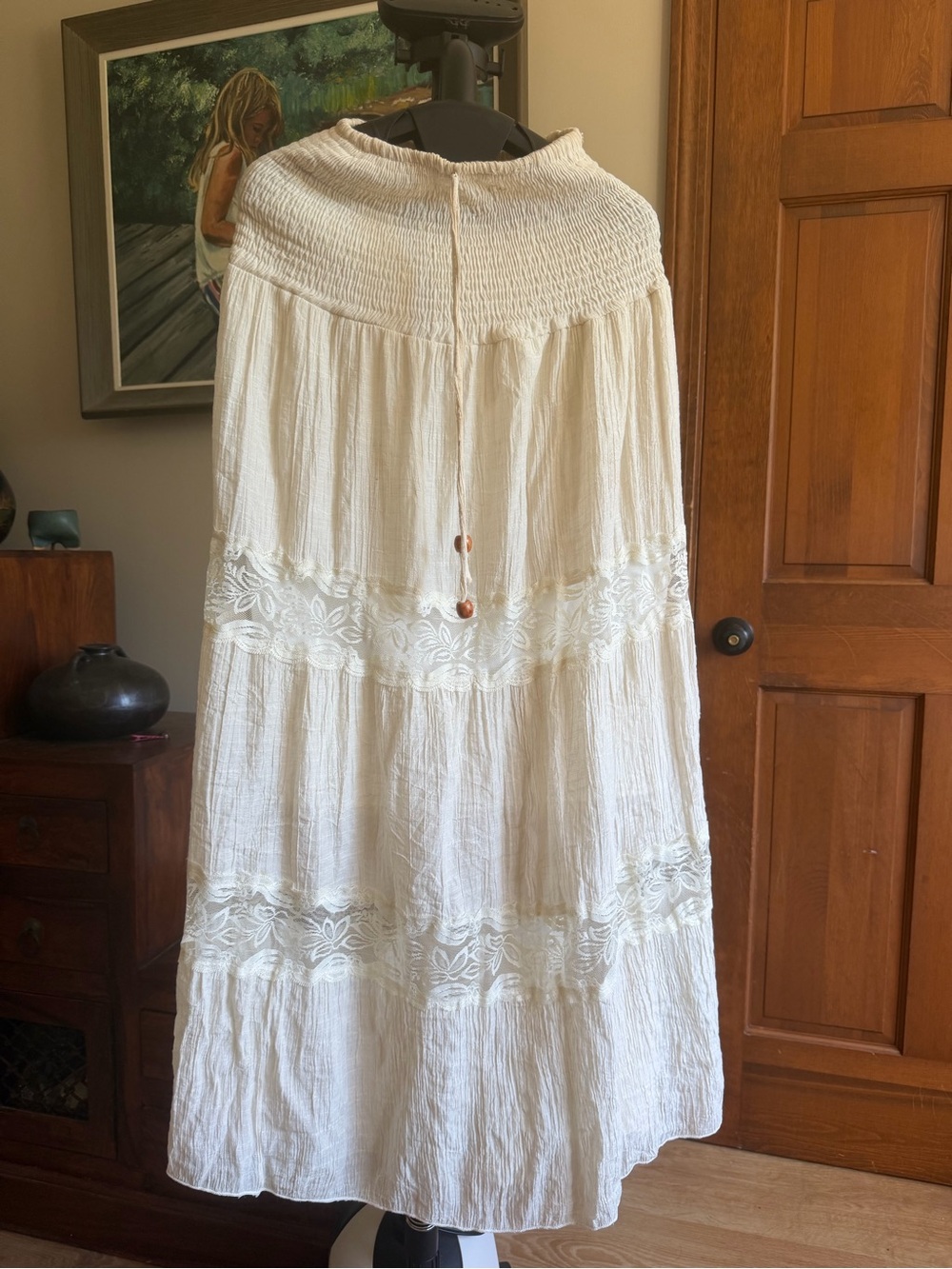 Like new Women's White Boho Tiered Maxi Skirt